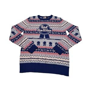 Celebrate Together Pabst Blue Ribbon PBR Fair Isle Knit Sweater‎ Mens Large Blue